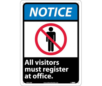 Notice: All Visitors Must Register At Office (W/Graphic) - 14X10 - Rigid Plastic - NGA12RB