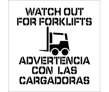 Stencil - Watch Out For Forklifts Bilingual - Graphic - 24X24 - .060 Plastic - PMS231BI