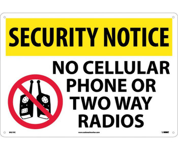 Security Notice: No Cellular Phone Or Two Way Radios - Graphic - 14X20 - Rigid Plastic - SN21RC