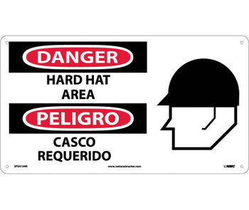 Danger: Hard Hat Area (Bilingual W/Graphic) - 10X18 - Rigid Plastic - SPSA104R