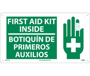 First Aid Kit Inside (Bilingual W/Graphic) - 10X18 - Rigid Plastic - SPSA172R