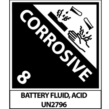 Dot Shipping Labels - Corrosive 8 Battery Fluid - Acid - Un2796 - 4X4 3/4 - PS Paper - 500/Rl - UN2796AL