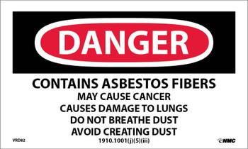 Labels - Danger: Contains Asbestos Fibers - 3X5 - PS Vinyl - 500/Rl - VRD92
