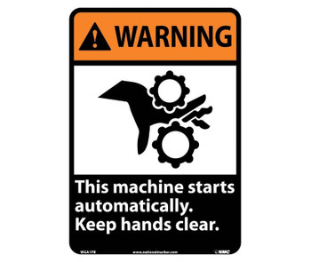 Warning: This Machine Starts Automatically Keep Hands Clear (W/Graphic) - 14X10 - PS Vinyl - WGA1PB