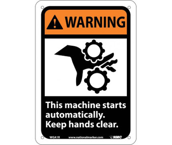 Warning: This Machine Starts Automatically Keep Hands Clear (W/Graphic) - 10X7 - Rigid Plastic - WGA1R