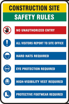 Contractor Preferred Site Safety Signs: Construction Site - Safety Rules 48" x 36" Aluminum SA 1/Each - ECRT531CA