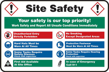 Contractor Preferred Site Safety Signs: Site Safety - Your Safety Is Our Top Priority 36" x 48" Aluminum SA 1/Each - ECRT542CA