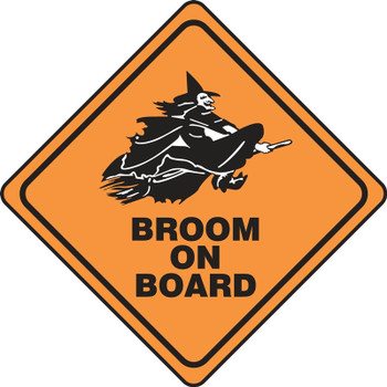 Halloween Signs: Broom On Board 4" x 4" PF-Cardstock 1/Each - HAL105