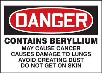 OSHA Danger Safety Label: Contains Beryllium - May Cause Cancer - Causes Damage To Lungs - Avoid Creating Dust - Do Not Get On Skin 5" x 7" Adhesive Vinyl 5/Pack - LCAW011VSP