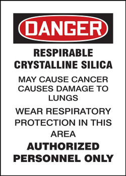 OSHA Danger Safety Labels: Respirable Crystalline Silica - May Cause Cancer - Causes Damage To Lungs 7" x 5" Adhesive Vinyl 5/Pack - LCAW122VSP