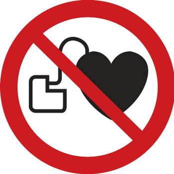 ISO Prohibition Safety Label: No Active Implanted Cardiac Devices (2011) 2" Adhesive Dura-Vinyl 10/Pack - LSGP6472