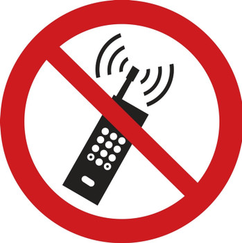 ISO Prohibition Safety Label: No Activated Mobile Phone (2011) 4" Adhesive Dura-Vinyl 5/Pack - LSGP6494