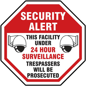 Video Surveillance Sign: Security Alert - This Facility Is Under 24 Hour Surveillance - Trespassers Will Be Prosecuted 12" Aluminum 1/Each - MASE904VA