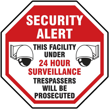 Video Surveillance Sign: Security Alert - This Facility Is Under 24 Hour Surveillance - Trespassers Will Be Prosecuted 12" Accu-Shield 1/Each - MASE904XP