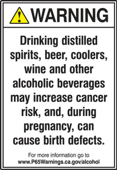 ANSI Warning Safety Sign: Alcoholic Beverages 14" x 10" Plastic 1/Each - MCAW342VP