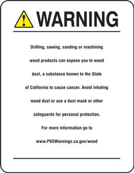 Prop 65Raw Wood Product Exposure Safety Sign: Cancer 11" X 8.5" Plastic 1/Each - MCAW357VP