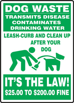 Pet Signs: Dog Waste Transmits Disease - Contaminates Drinking Water 7" x 5" Adhesive Dura-Vinyl 1/Each - MCAW520XV