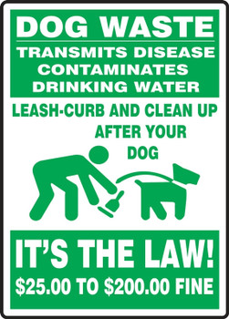 Pet Signs: Dog Waste Transmits Disease - Contaminates Drinking Water 18" x 12" Aluma-Lite 1/Each - MCAW522XL
