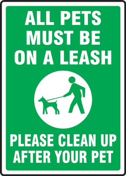 Pet Signs: All Pets Must Be On A Leash - Please Clean Up After Your Pet 10" x 7" Aluminum 1/Each - MCAW565VA