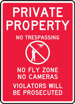 Drone Sign: Private Property - No Trespassing - No Fly Zone - No Cameras 14" x 10" Adhesive Dura-Vinyl 1/Each - MDRN509XV