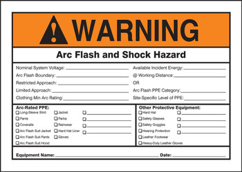 ANSI Warning Safety Sign: Arc Flash And Shock - Hazard Appropiate PPE Required 10" x 14" Plastic 1/Each - MELC363VP