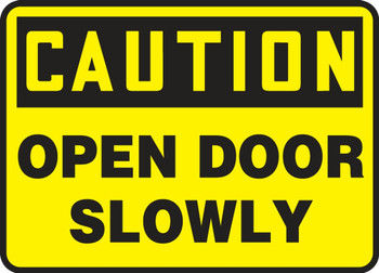 Contractor Preferred OSHA Caution Safety Sign: Open Door Slowly 10" x 14" Adhesive Vinyl (3.5 mil) 1/Each - EABR607CS