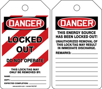 OSHA Danger Safety Tags: Locked Out - Do Not Operate RP-Plastic 1/Each - MLT407PTK