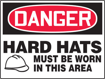 BIGSigns OSHA Danger Safety Sign: Hard Hats Must Be Worn In This Area (Graphic) 14" x 20" Adhesive Vinyl 1/Each - MPPE086VS