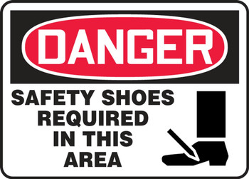 Contractor Preferred OSHA Danger Safety Sign: Safety Shoes Required In This Area 7" x 10" Adhesive Vinyl (3.5 mil) 1/Each - EPPE145CS