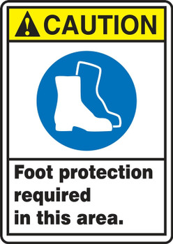 ANSI Caution Safety Signs: Foot Protection Required In This Area 14" x 10" Adhesive Dura-Vinyl 1/Each - MRPE660XV