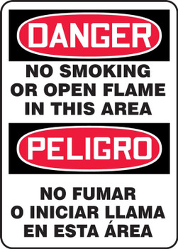 Bilingual OSHA Danger Sign: No Smoking Or Open Flame In This Area 14" x 10" Aluminum 1/Each - MSPS023VA