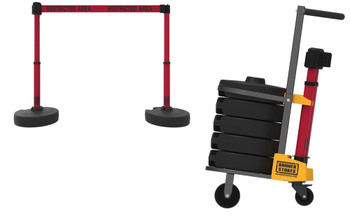 Mobile Banner Stake Stanchion Cart: Red Belt Belt Red Belt STAY BEHIND THE LINE 1/Kit - PRB920RD