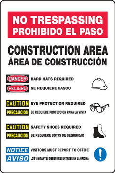 Contractor Preferred Bilingual Site Safety Signs: No Trespassing - Construction Area 36" x 24" Aluminum SA 1/Each - SBECRT517CA