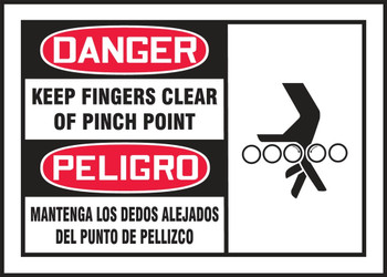 OSHA Danger Safety Labels: Keep Fingers Clear Of Pinch Point 3 1/2" x 5" Adhesive Vinyl 5/Pack - SBLEQM180VSP