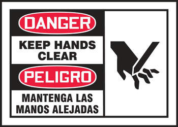 OSHA Danger Safety Labels: Keep Hands Clear 3 1/2" x 5" Adhesive Dura Vinyl 1/Each - SBLEQM185XVE
