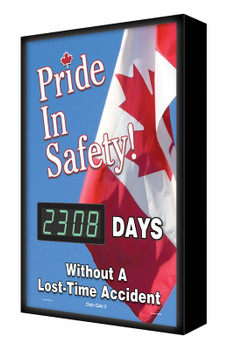 Backlit Digi-Day 3 Electronic Scoreboards: Pride In Safety (Canadian) - _ Days Without A Lost Time Accident 28" x 20" - SCF308