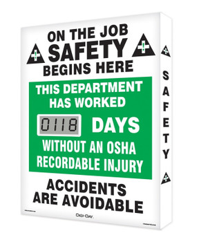 Digi-Day Lite Electronic Scoreboards: This Department Has Worked __ Days Without An OSHA Recordable Injury 20" x 16" Aluminum Face 1/Each - SCJ118