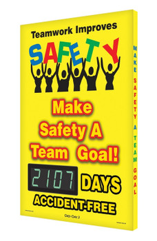 Digi-Day 3 Electronic Safety Scoreboards: Teamwork Improves Safety Make Safety A Team Goal! __Days Accident-Free 28" x 20" Aluminum Face - SCK107