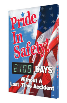 Digi-Day 3 Electronic Safety Scoreboards: Pride In Safety __Days Without A Lost Time Accident 28" x 20" Aluminum Face - SCK108