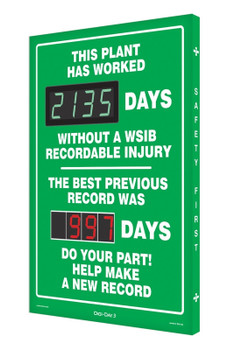 Digi-Day 3 Electronic Scoreboards: This Plant Has Worked _Days Without A WSIB Recordable Injury - The Best Previous Record Was _Days 28" x 20" - SCK135