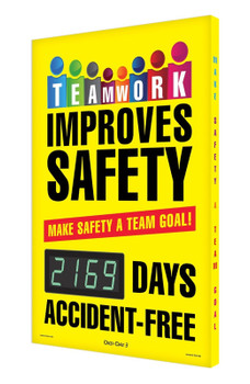 Digi-Day 3 Electronic Safety Scoreboards: Teamwork Improve Safety - Make Safety A Team Goal 28" x 20" Aluminum Face 1/Each - SCK169