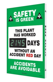 Digi-Day 3 Electronic Safety Scoreboards: Safety Is Green - This Plant Has Worked _Days Without An Accident Red Day - Accidents Are Avoidable 28" x 20" - SHSCK145