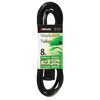 Southwire Vinyl SJTW Outdoor Extension Cord, 16/3 ga, 13 A, 8', Black, 1/Each - 260