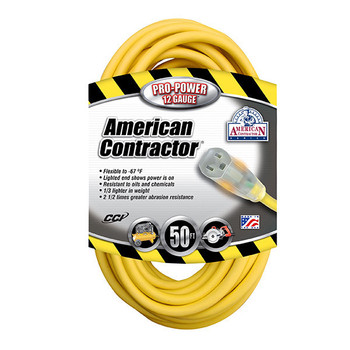 Southwire Vinyl SJTW Outdoor Extension Cord w/ Lighted End, 12/3 ga, 15 A, 50', 1/Each - 2588SW0002