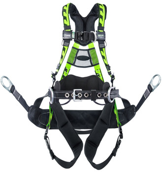 Miller AirCore Tower Climbing w/Aluminum Hardware Green Harness w/Front & Side D-Rings Lumbar Pad - Belt - Removable Bos'n Chair with Side D-rings Small/Medium - AAT-QCBCSMG