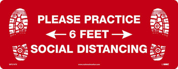 Texwalk - Please Practice6 Feet Social Distancing - 7.625X19.625 - Removable Adhesive Backed - Slip-Resistant Floor Sign - WFS74TX