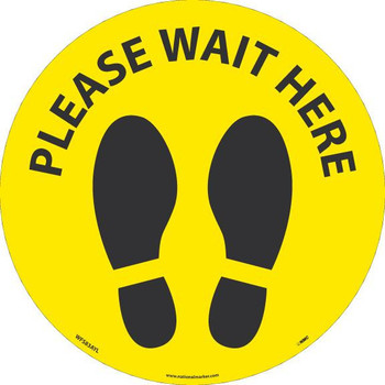 Temp Step - Please Wait Here Footprint - Black/Yellow - 8 X 8 -Non-Skid Smooth Adhesive Backed Removable Vinyl - Pk10 - WFS83AYL10