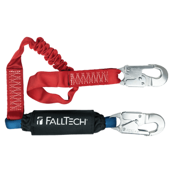 FallTech 6' Ironman 12' free fall Elasticated Energy Absorbing Lanyard Single-leg with Aluminum Snap Hooks - 8247EA