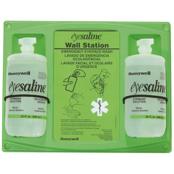 Honeywell 16 Ounce Double Bottle Eyesaline Sterile Eye Wash Wall Station - 32-000465-0000