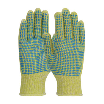 Kut Gard Seamless Knit DuPont Kevlar / Cotton Plated Glove w/Double-Sided PVC Dot Grip - Medium Weight - Yellow - 12/DZ - 08-K252
